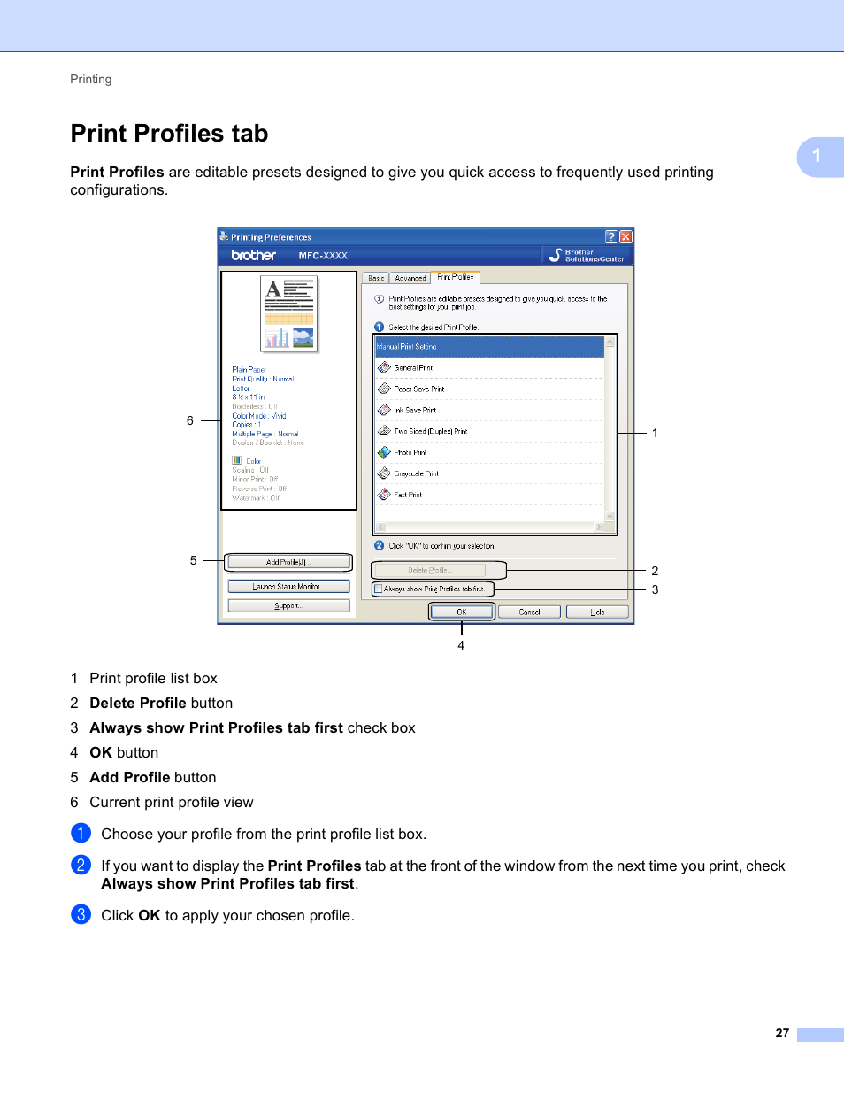 Print profiles tab | Brother MFC-J825DW User Manual | Page 36 / 248