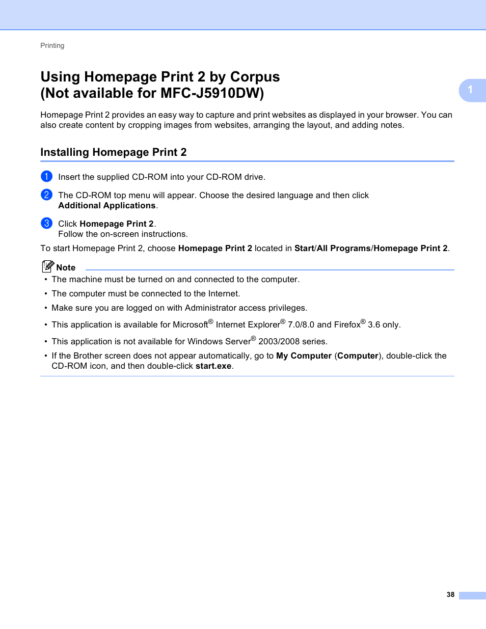Installing homepage print 2 | Brother MFC-J825DW User Manual | Page 47 / 248
