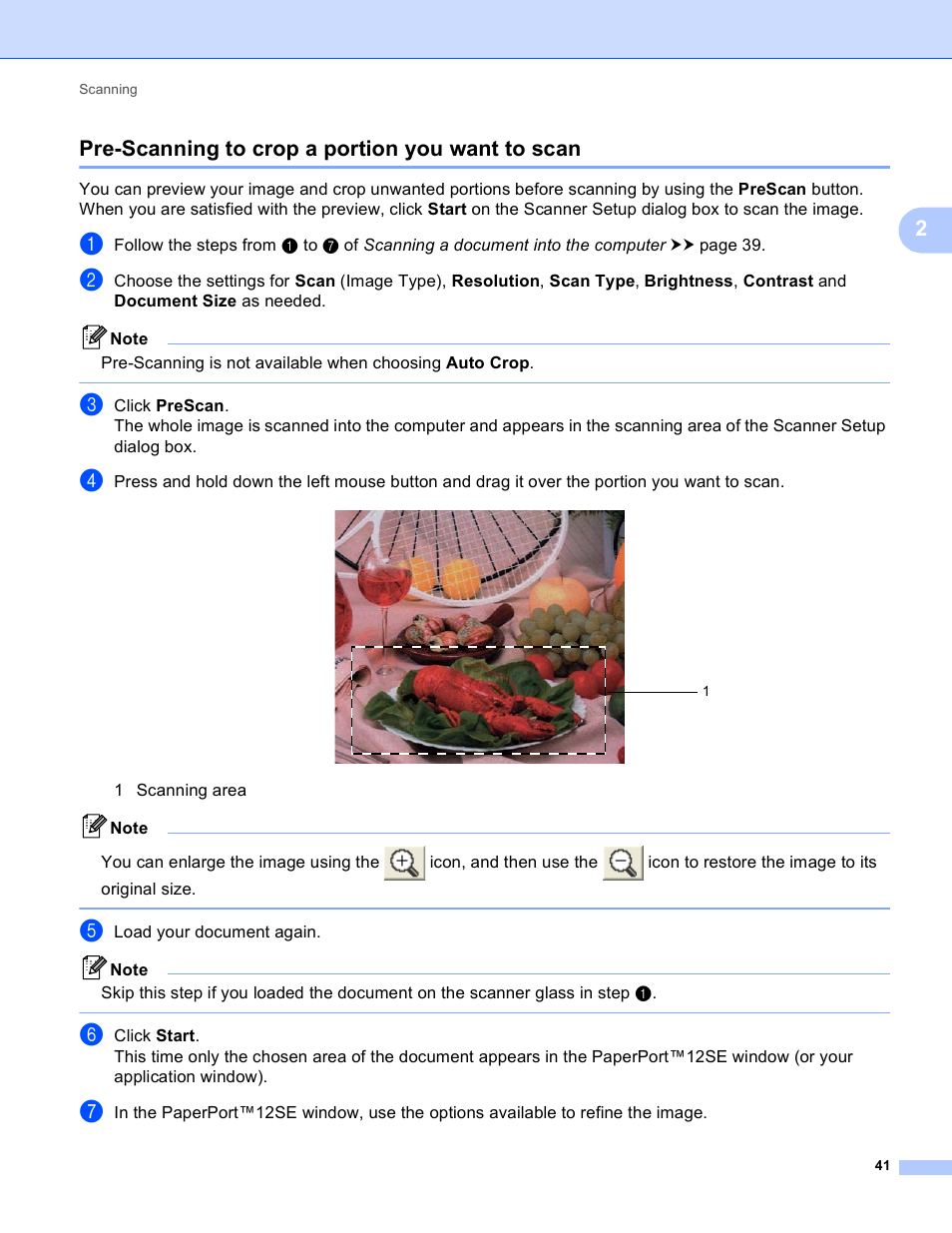 Pre-scanning to crop a portion you want to scan, 2pre-scanning to crop a portion you want to scan | Brother MFC-J825DW User Manual | Page 50 / 248