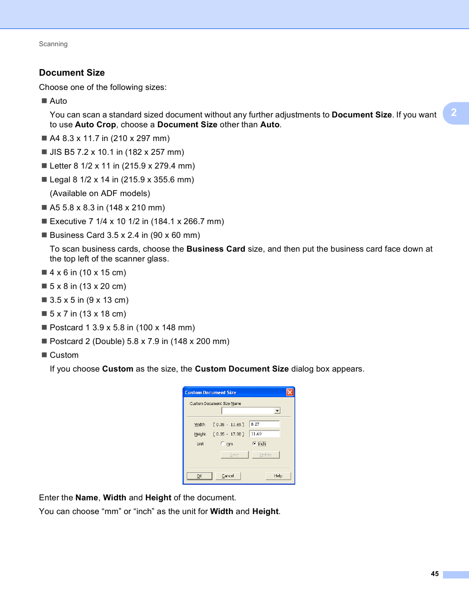 Document size | Brother MFC-J825DW User Manual | Page 54 / 248