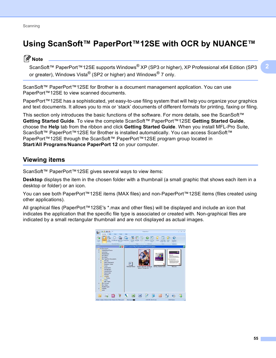 Using scansoft™ paperport™12se with ocr by nuance, Viewing items | Brother MFC-J825DW User Manual | Page 64 / 248