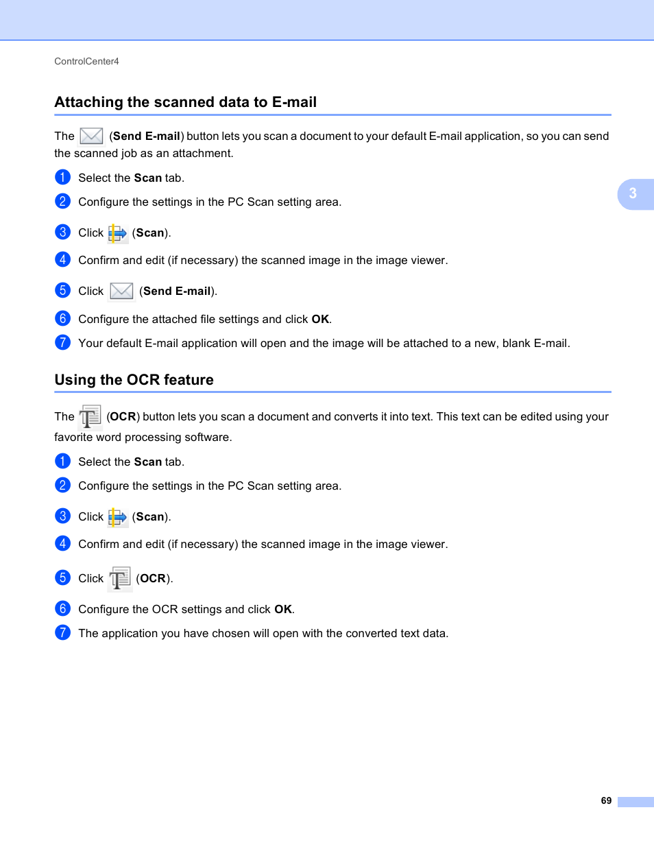 Attaching the scanned data to e-mail, Using the ocr feature | Brother MFC-J825DW User Manual | Page 78 / 248