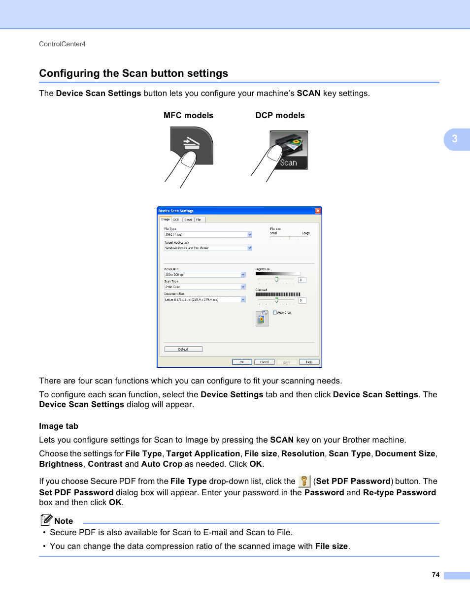 Configuring the scan button settings, 3configuring the scan button settings, Mfc models | Dcp models | Brother MFC-J825DW User Manual | Page 83 / 248