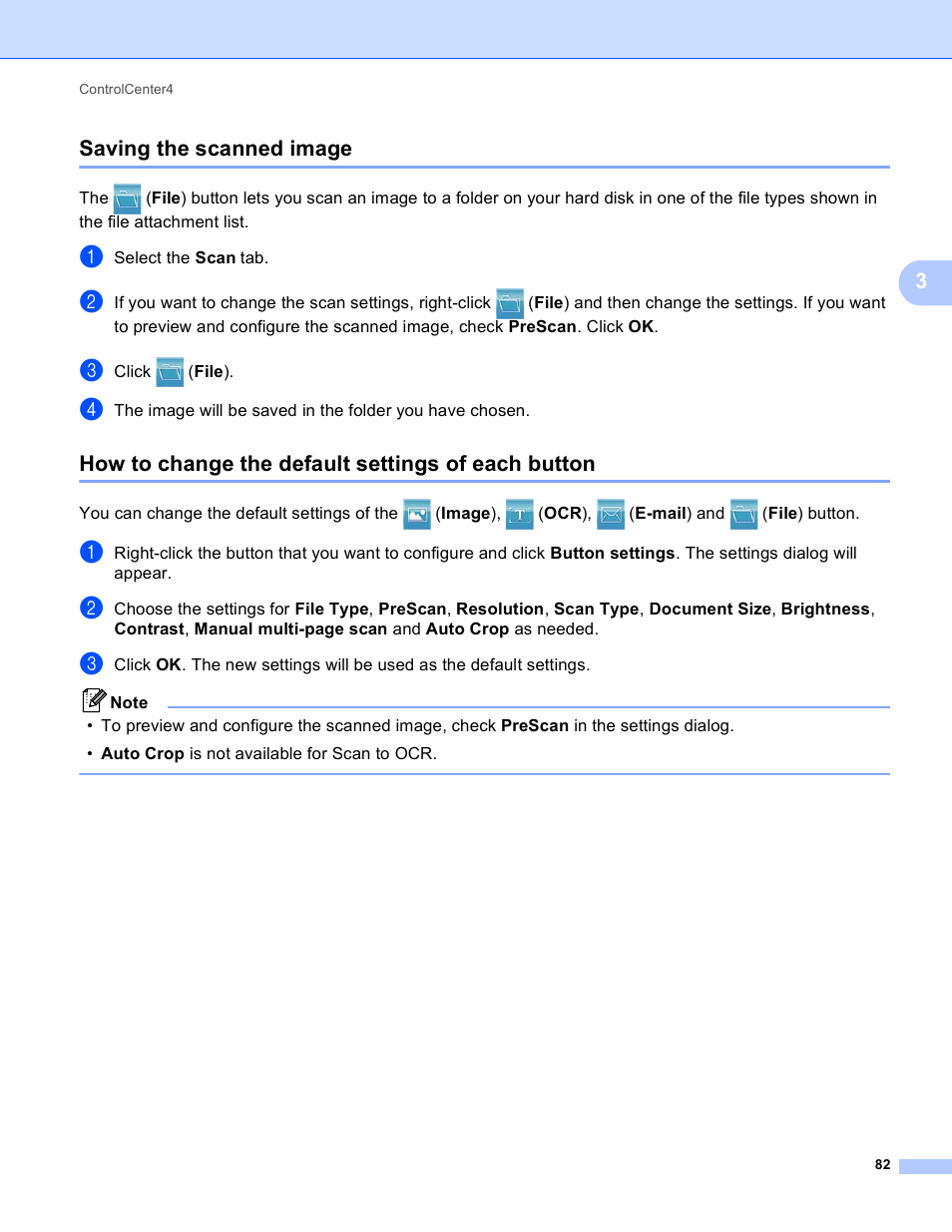 Saving the scanned image, How to change the default settings of each button, 3saving the scanned image | Brother MFC-J825DW User Manual | Page 91 / 248