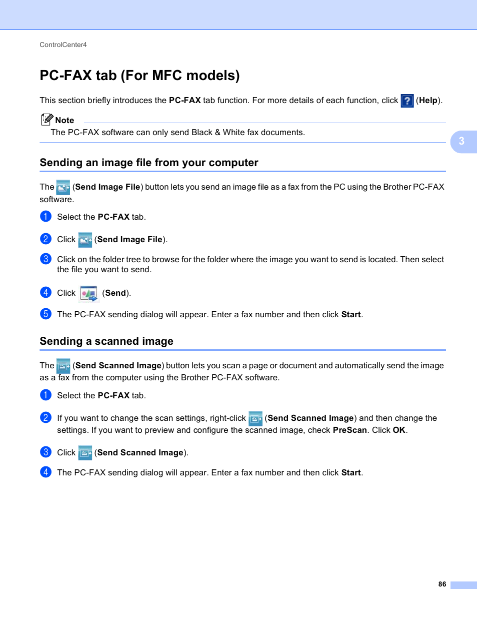 Pc-fax tab (for mfc models), Sending an image file from your computer, Sending a scanned image | Brother MFC-J825DW User Manual | Page 95 / 248