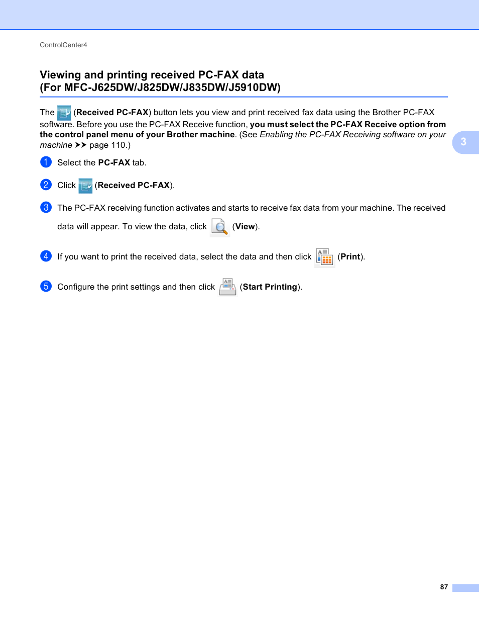 Viewing and printing received pc-fax data, For mfc-j625dw/j825dw/j835dw/j5910dw) | Brother MFC-J825DW User Manual | Page 96 / 248