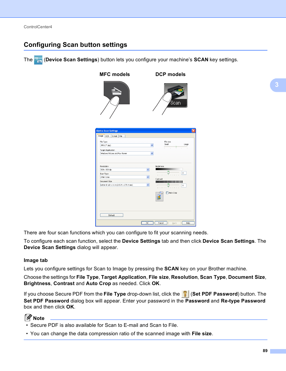 Configuring scan button settings, 3configuring scan button settings, Mfc models | Dcp models | Brother MFC-J825DW User Manual | Page 98 / 248