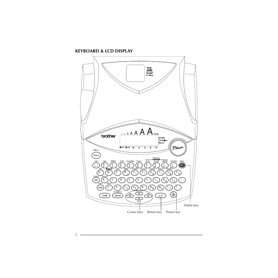 Keyboard & lcd display | Brother PT-1910 User Manual | Page 10 / 114