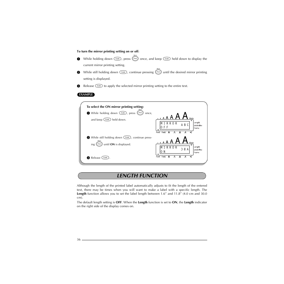 Length function | Brother PT-1910 User Manual | Page 44 / 114