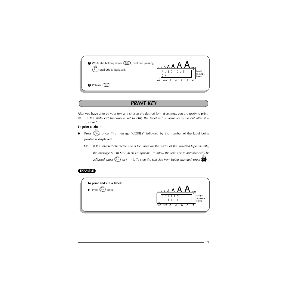 Print key | Brother PT-1910 User Manual | Page 47 / 114