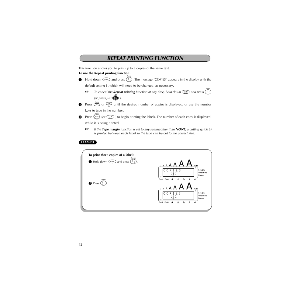 Repeat printing function | Brother PT-1910 User Manual | Page 50 / 114