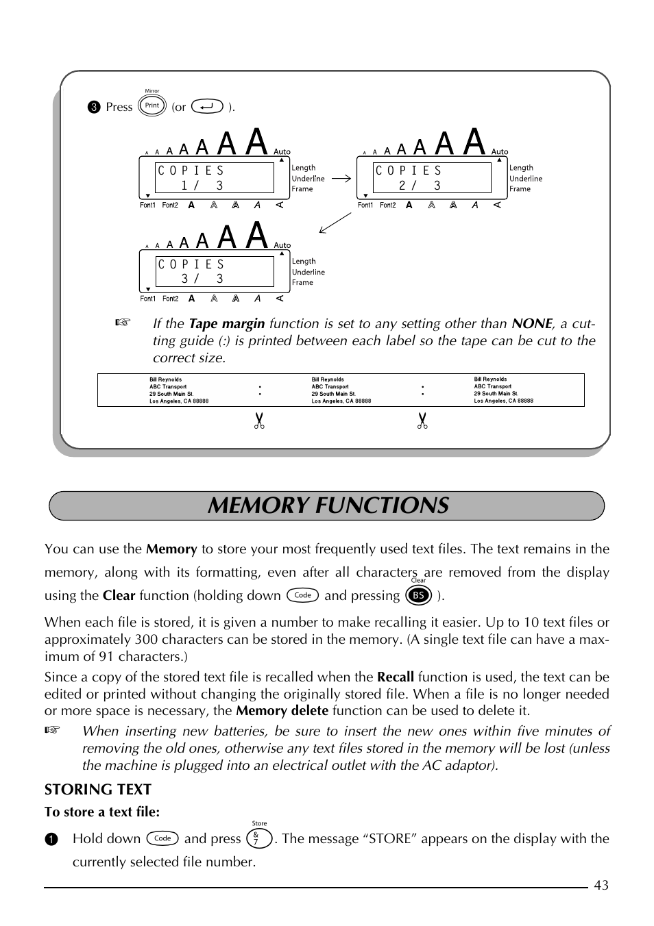 Memory functions | Brother PT-1910 User Manual | Page 51 / 114