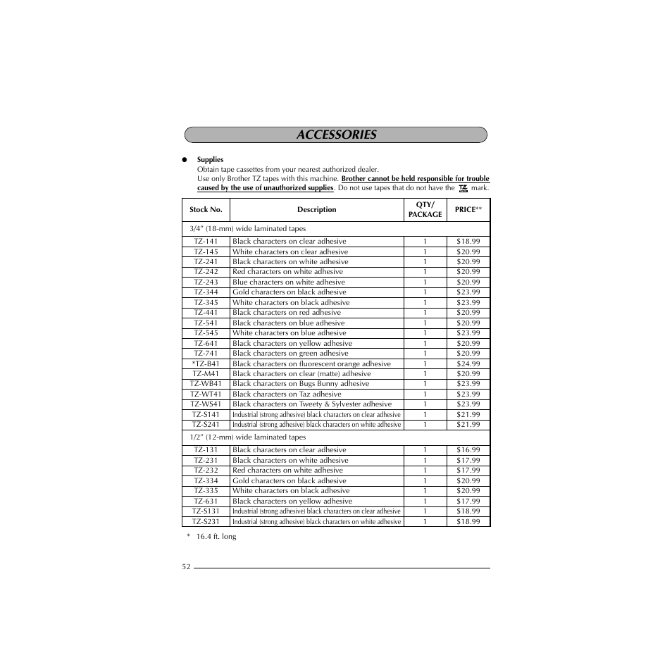Accessories | Brother PT-1910 User Manual | Page 60 / 114