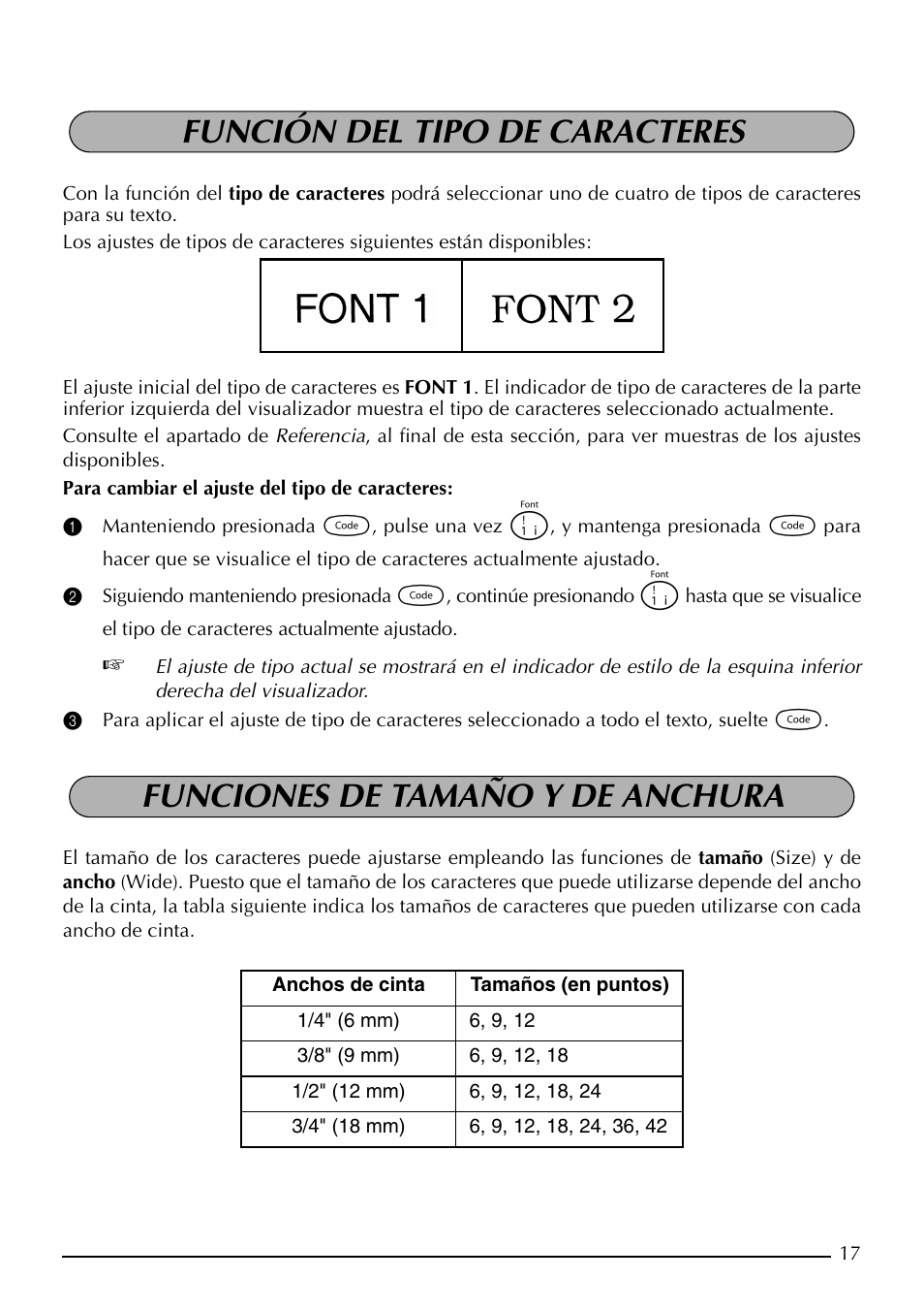 Función del tipo de caracteres, Funciones de tamaño y de anchura | Brother PT-1910 User Manual | Page 89 / 114