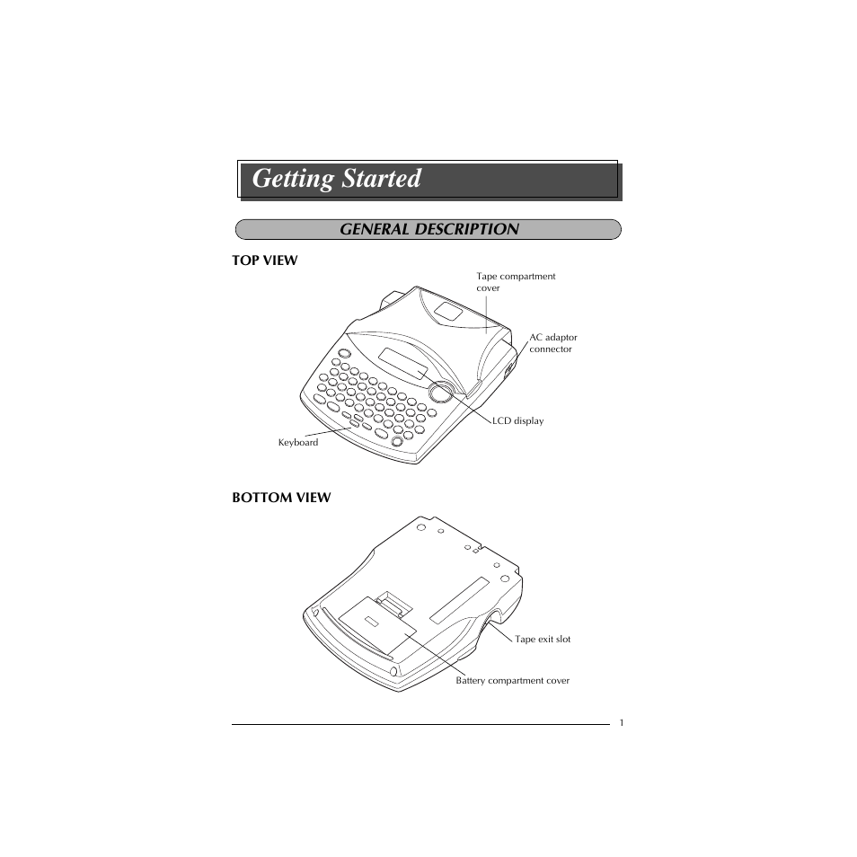 Getting started, General description | Brother PT-1910 User Manual | Page 9 / 114