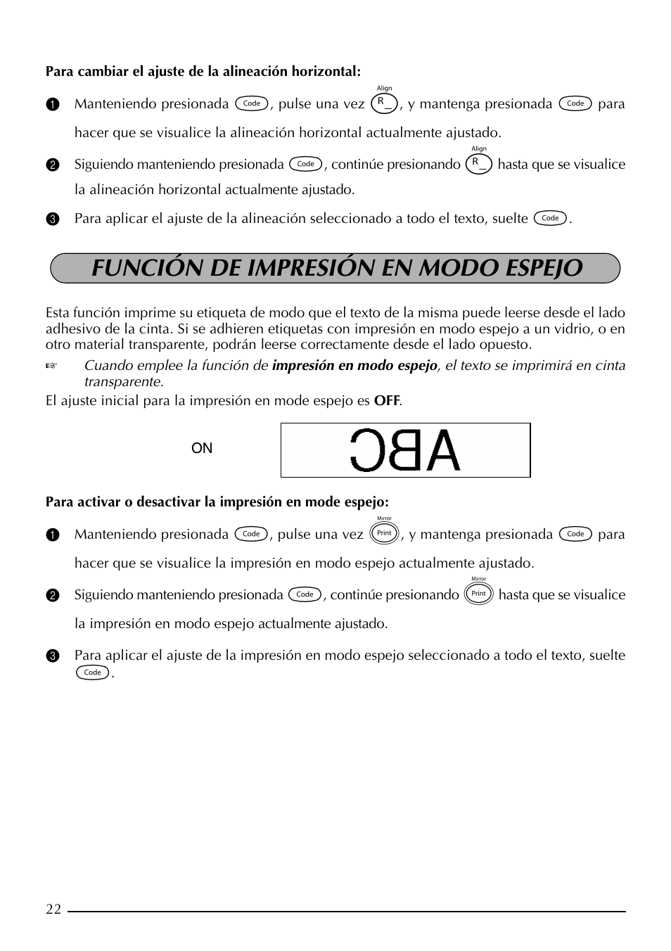 Función de impresión en modo espejo | Brother PT-1910 User Manual | Page 94 / 114