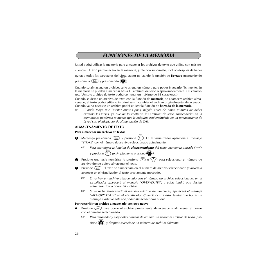 Funciones de la memoria | Brother PT-1910 User Manual | Page 98 / 114