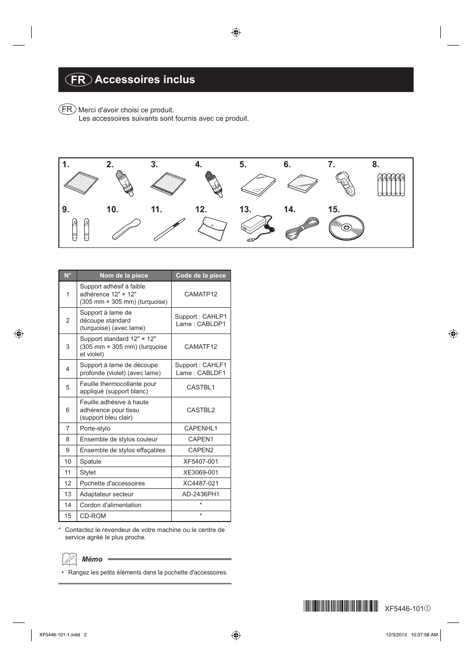 Fr accessoires inclus | Brother CM550DX User Manual | Page 2 / 2