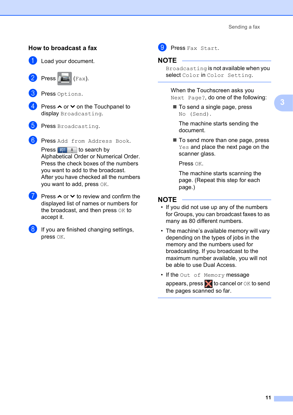 How to broadcast a fax | Brother MFC-J285DW User Manual | Page 15 / 54