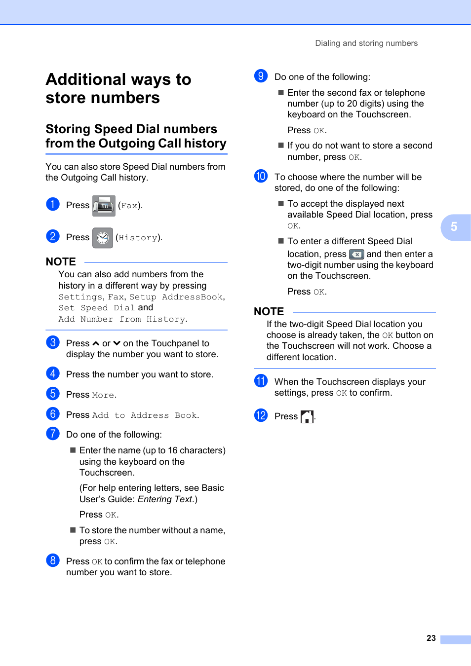 Additional ways to store numbers | Brother MFC-J285DW User Manual | Page 27 / 54