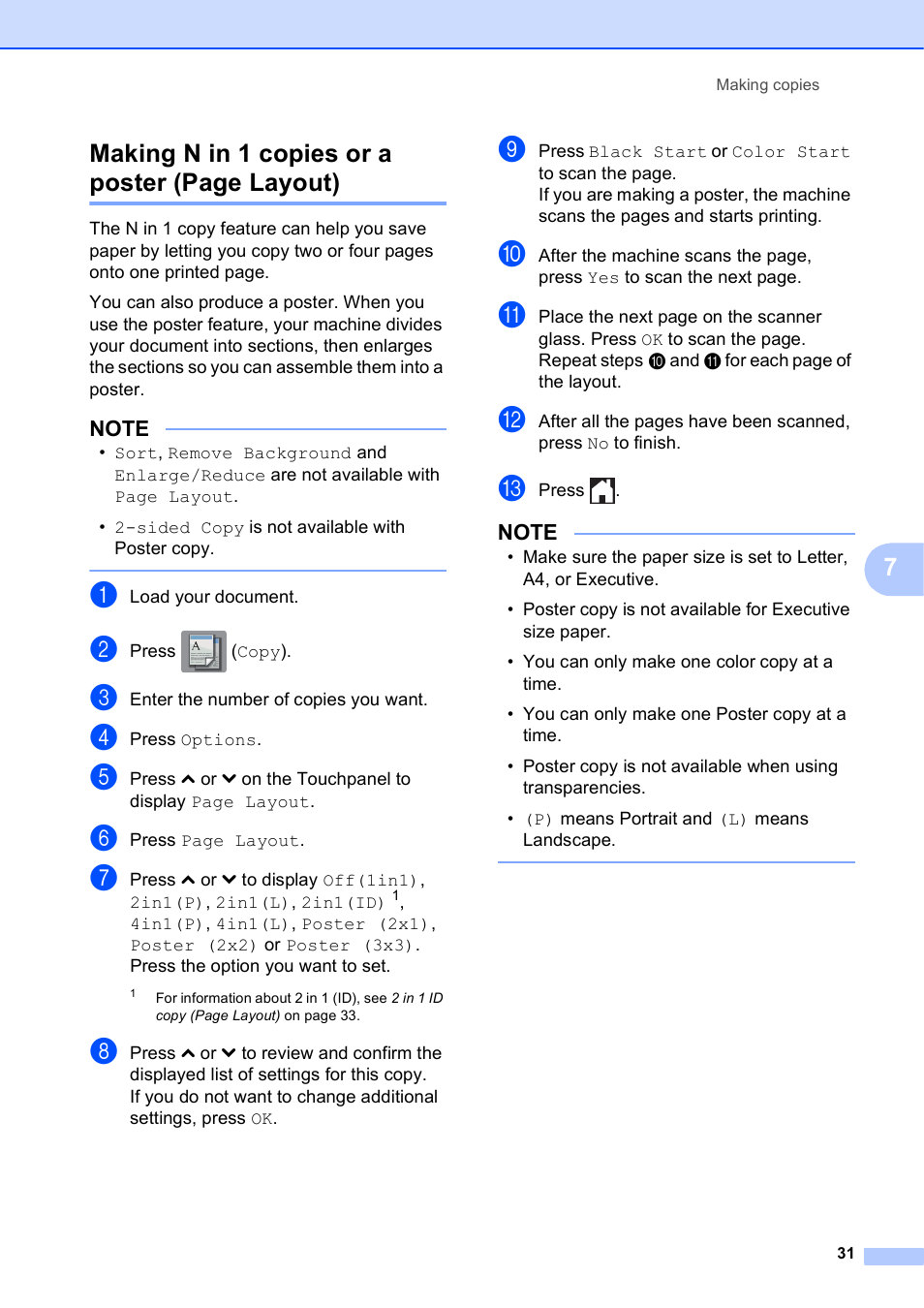 7making n in 1 copies or a poster (page layout) | Brother MFC-J285DW User Manual | Page 35 / 54