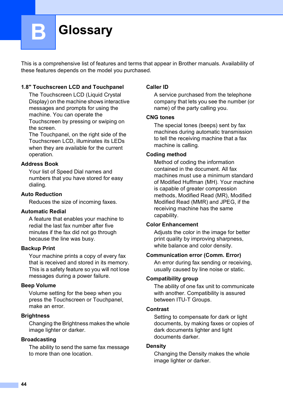 B glossary, Glossary | Brother MFC-J285DW User Manual | Page 48 / 54