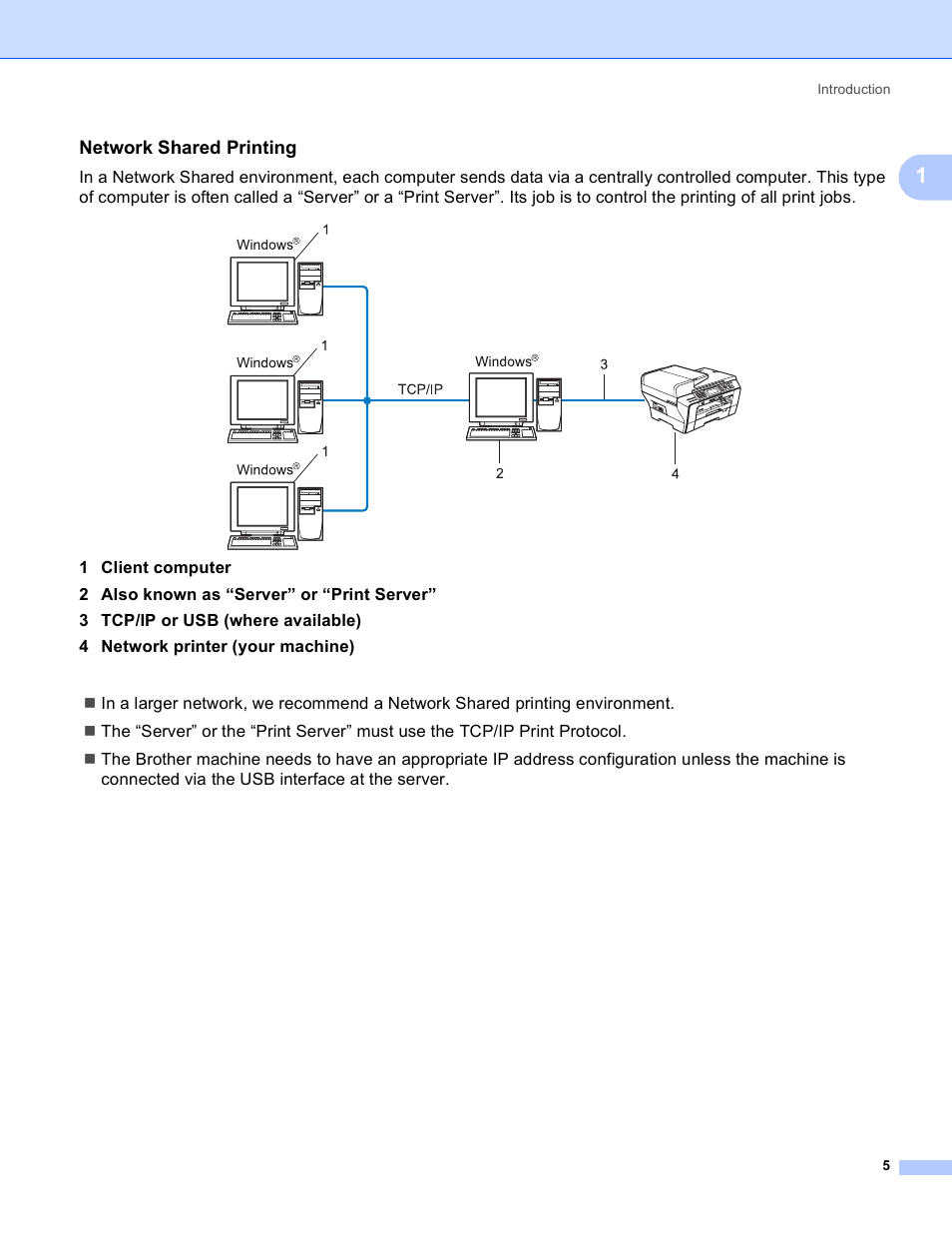 Network shared printing | Brother MFC-5890CN User Manual | Page 15 / 199