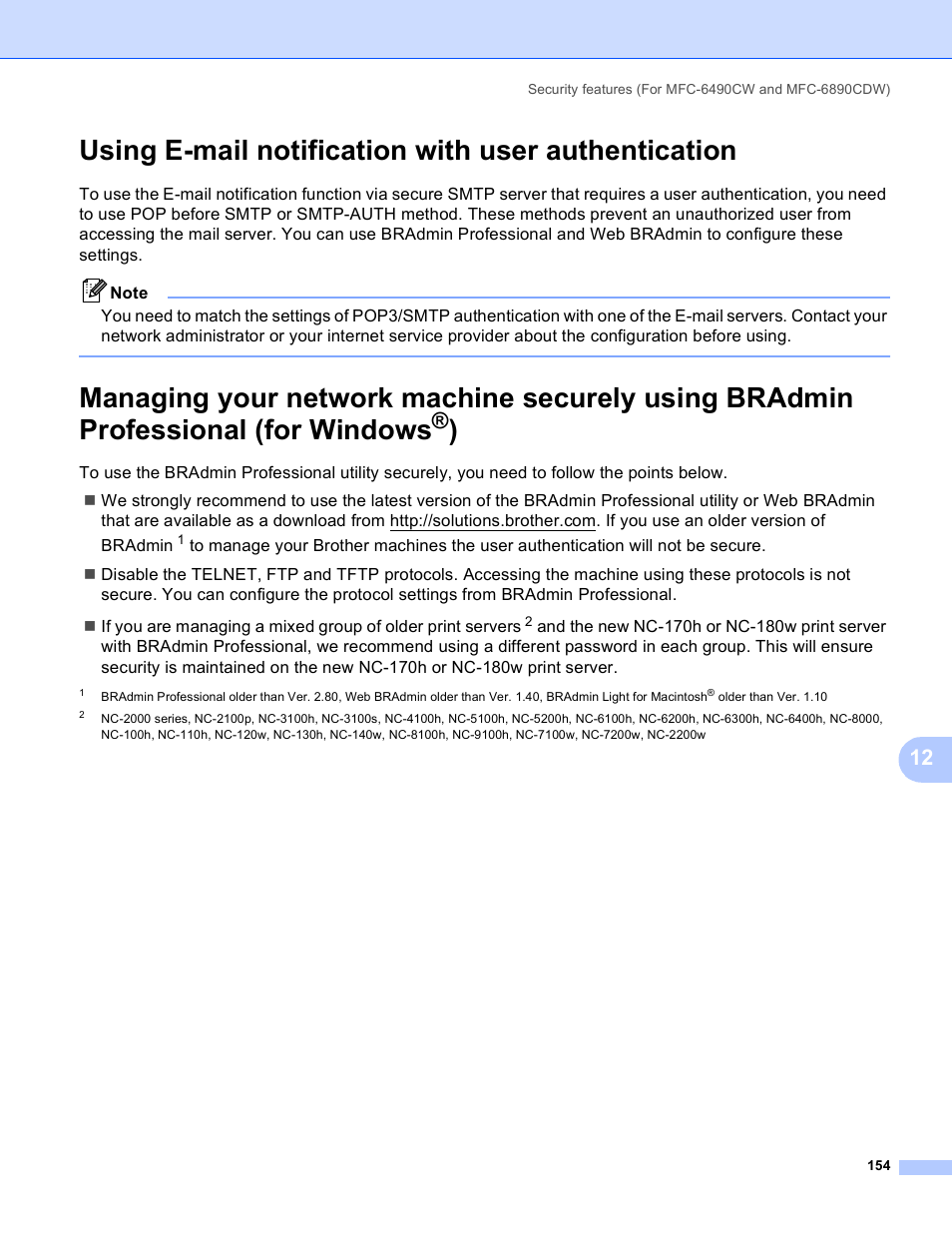 Using e-mail notification with user authentication | Brother MFC-5890CN User Manual | Page 164 / 199