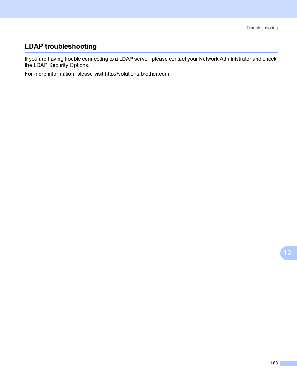 Ldap troubleshooting, 13 ldap troubleshooting | Brother MFC-5890CN User Manual | Page 173 / 199
