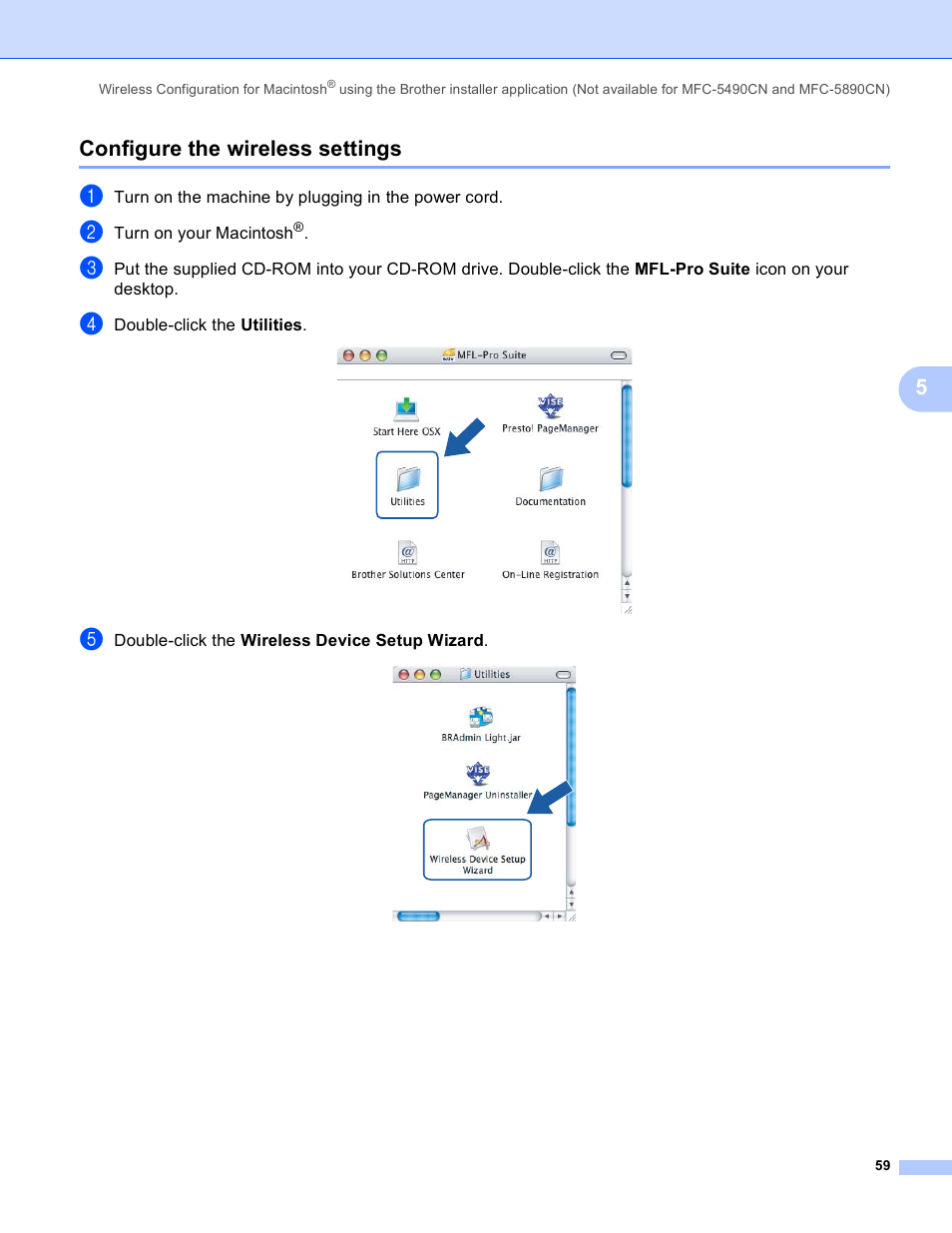 Configure the wireless settings, 5configure the wireless settings | Brother MFC-5890CN User Manual | Page 69 / 199