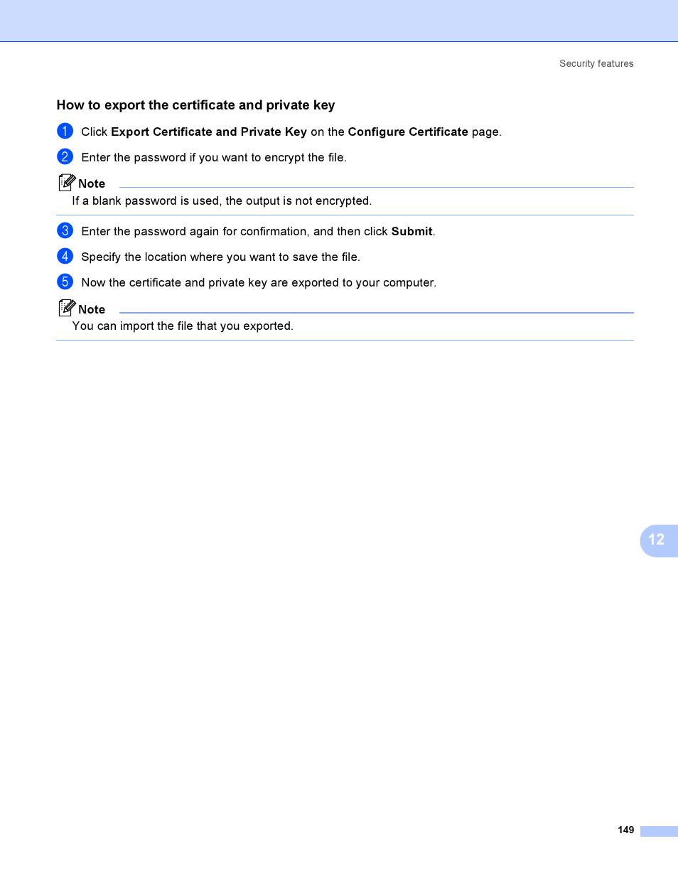 How to export the certificate and private key | Brother HL-4040CDN User Manual | Page 156 / 177