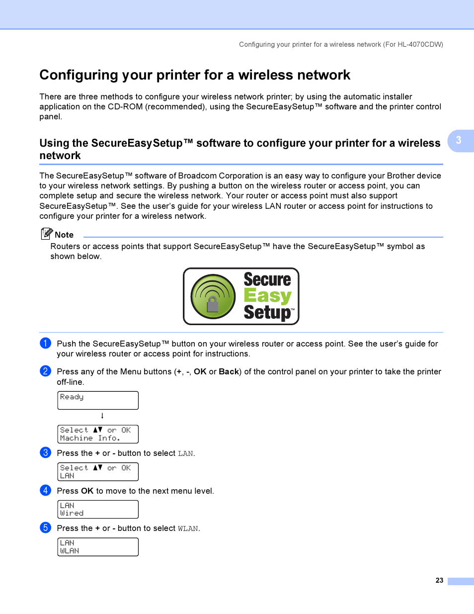 Configuring your printer for a wireless network | Brother HL-4040CDN User Manual | Page 30 / 177
