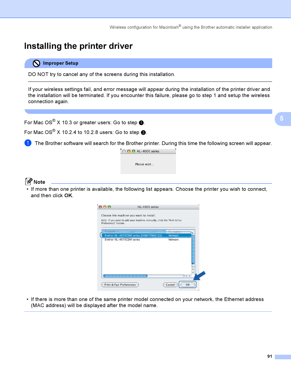 Installing the printer driver, For mac os, X 10.3 or greater users: go to step a . for mac os | Brother HL-4040CDN User Manual | Page 98 / 177