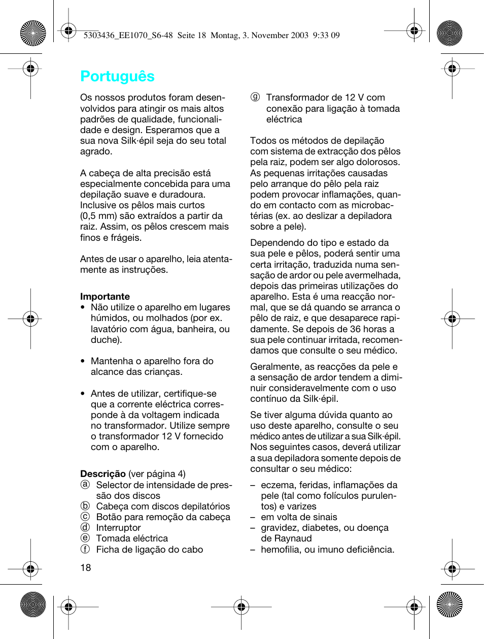 Português | Braun EE1070 Silk-épil SuperSoft User Manual | Page 17 / 43