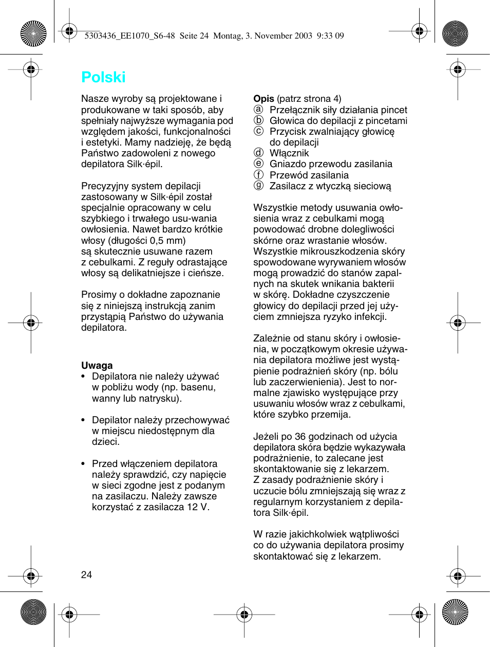 Polski | Braun EE1070 Silk-épil SuperSoft User Manual | Page 23 / 43