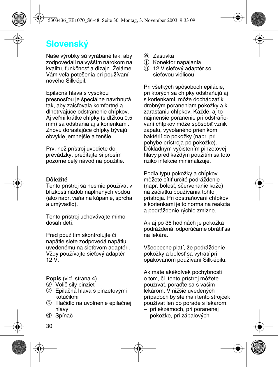 Slovensky, Slovensk | Braun EE1070 Silk-épil SuperSoft User Manual | Page 29 / 43