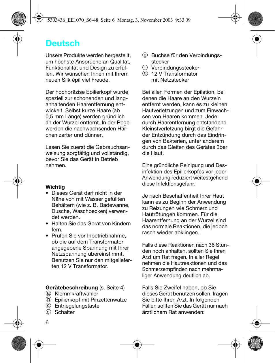Deutsch | Braun EE1070 Silk-épil SuperSoft User Manual | Page 5 / 43