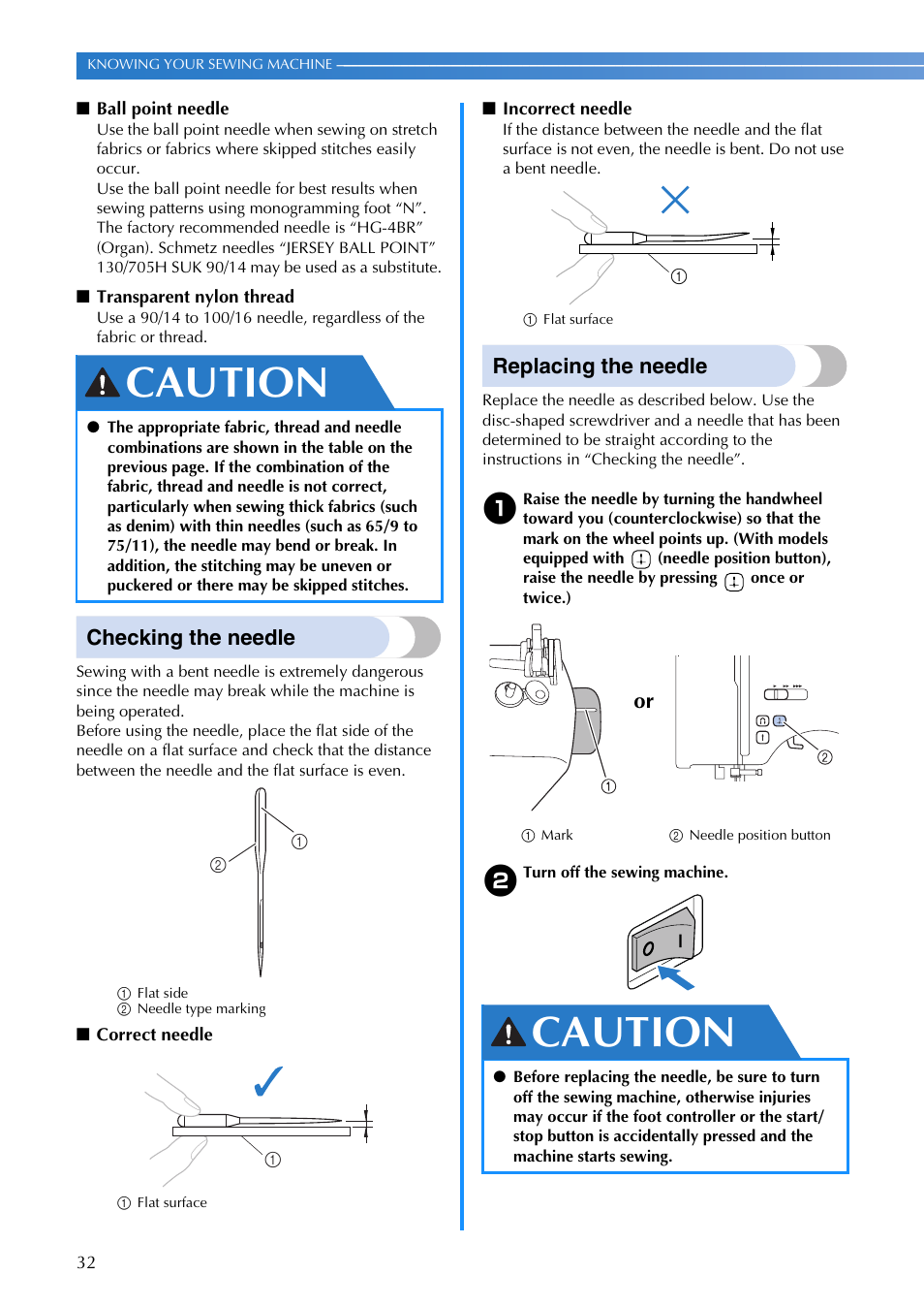 Caution, Checking the needle, Replacing the needle | Brother DZ3000 User Manual | Page 34 / 116