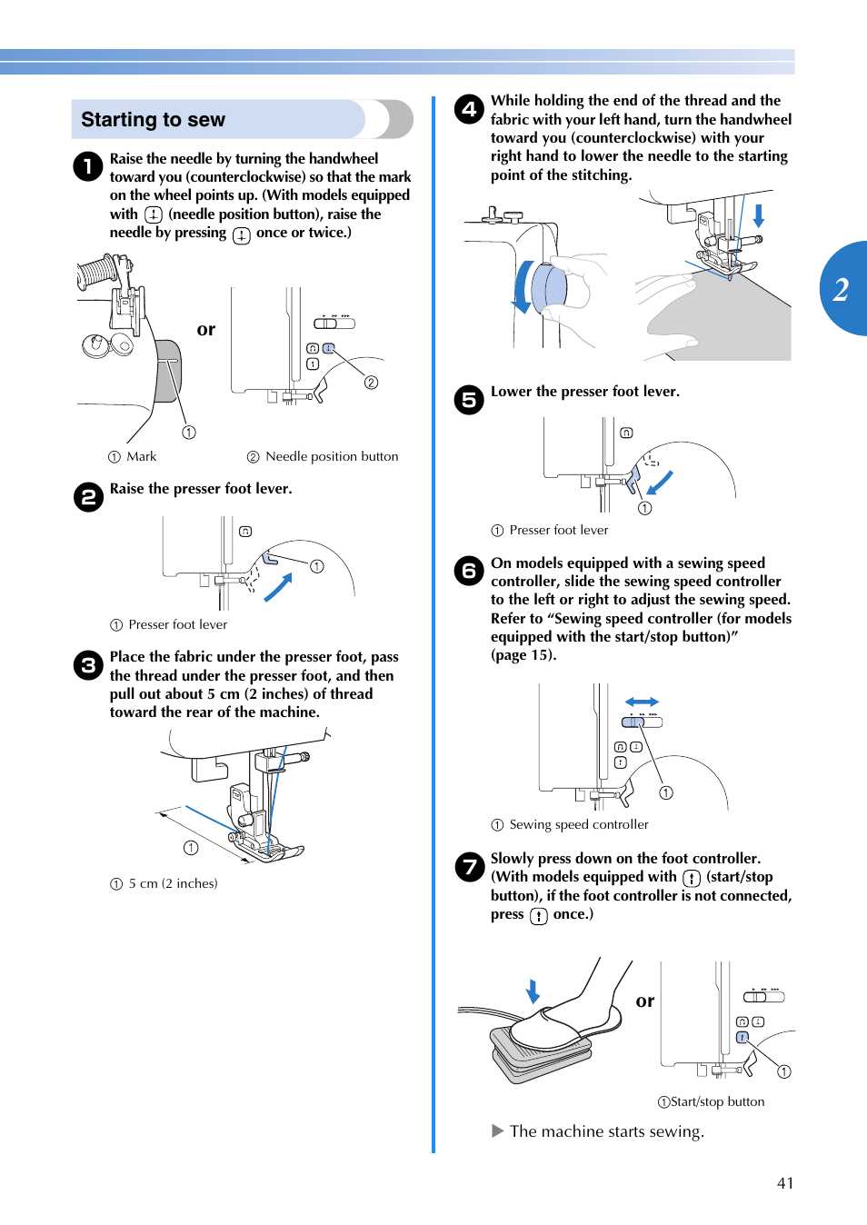 Starting to sew | Brother DZ3000 User Manual | Page 43 / 116