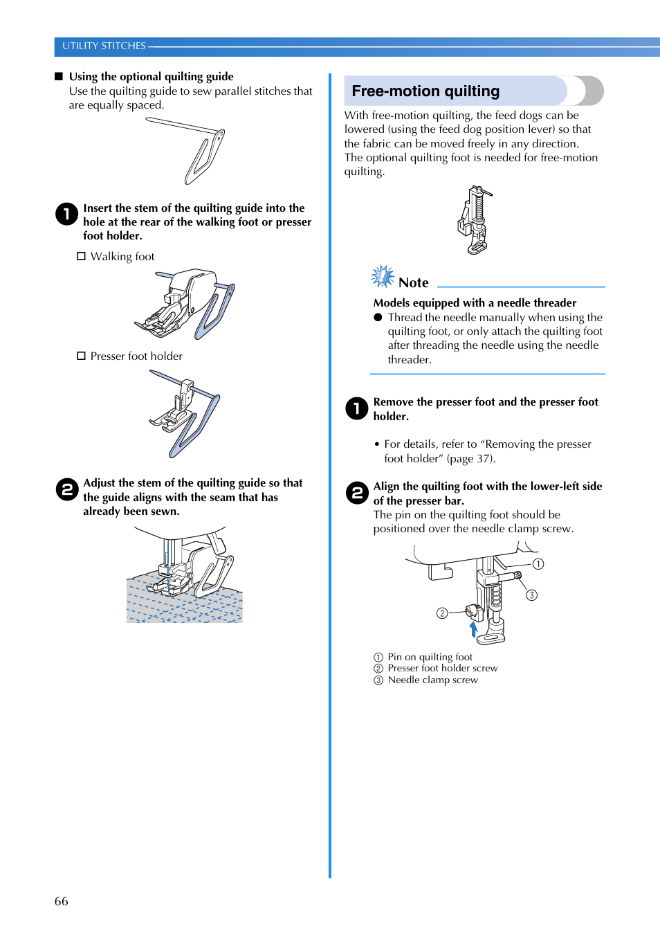Free-motion quilting | Brother DZ3000 User Manual | Page 68 / 116