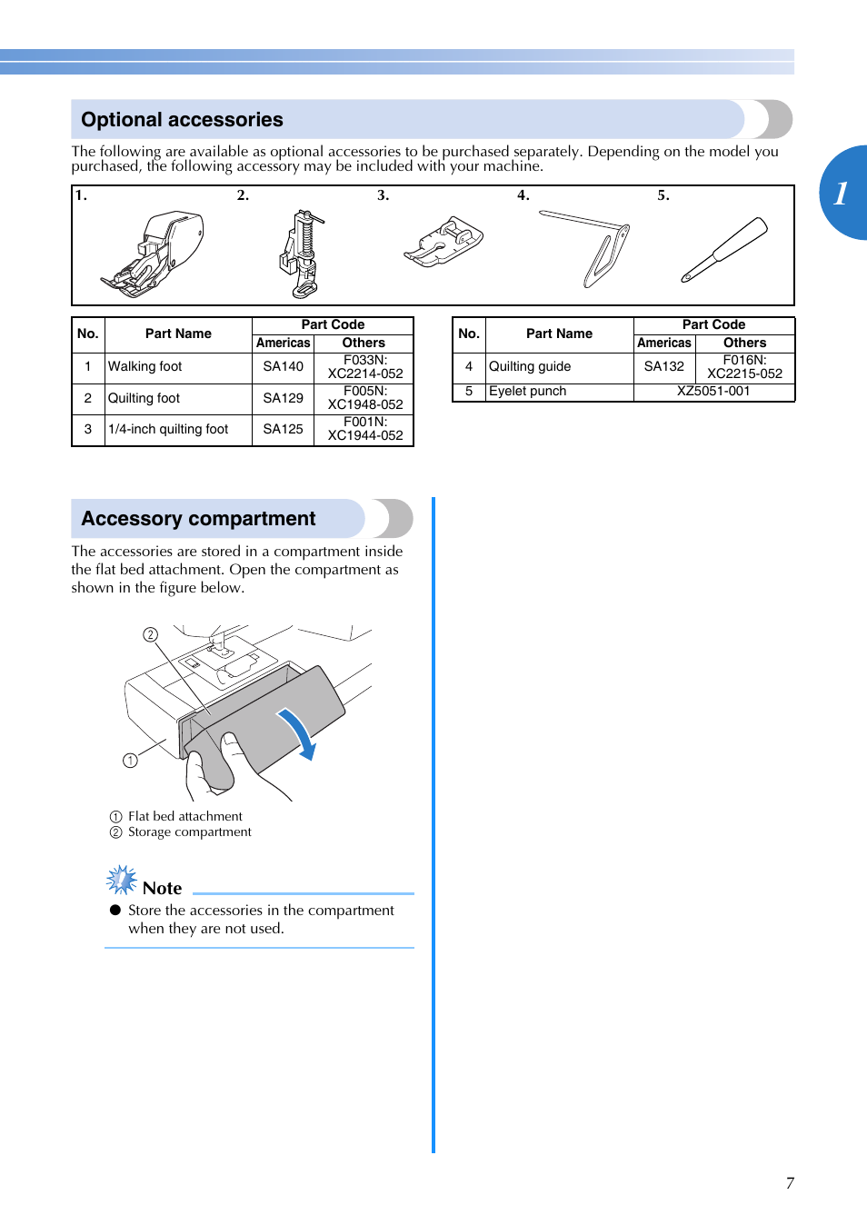 Optional accessories, Accessory compartment | Brother DZ3000 User Manual | Page 9 / 116