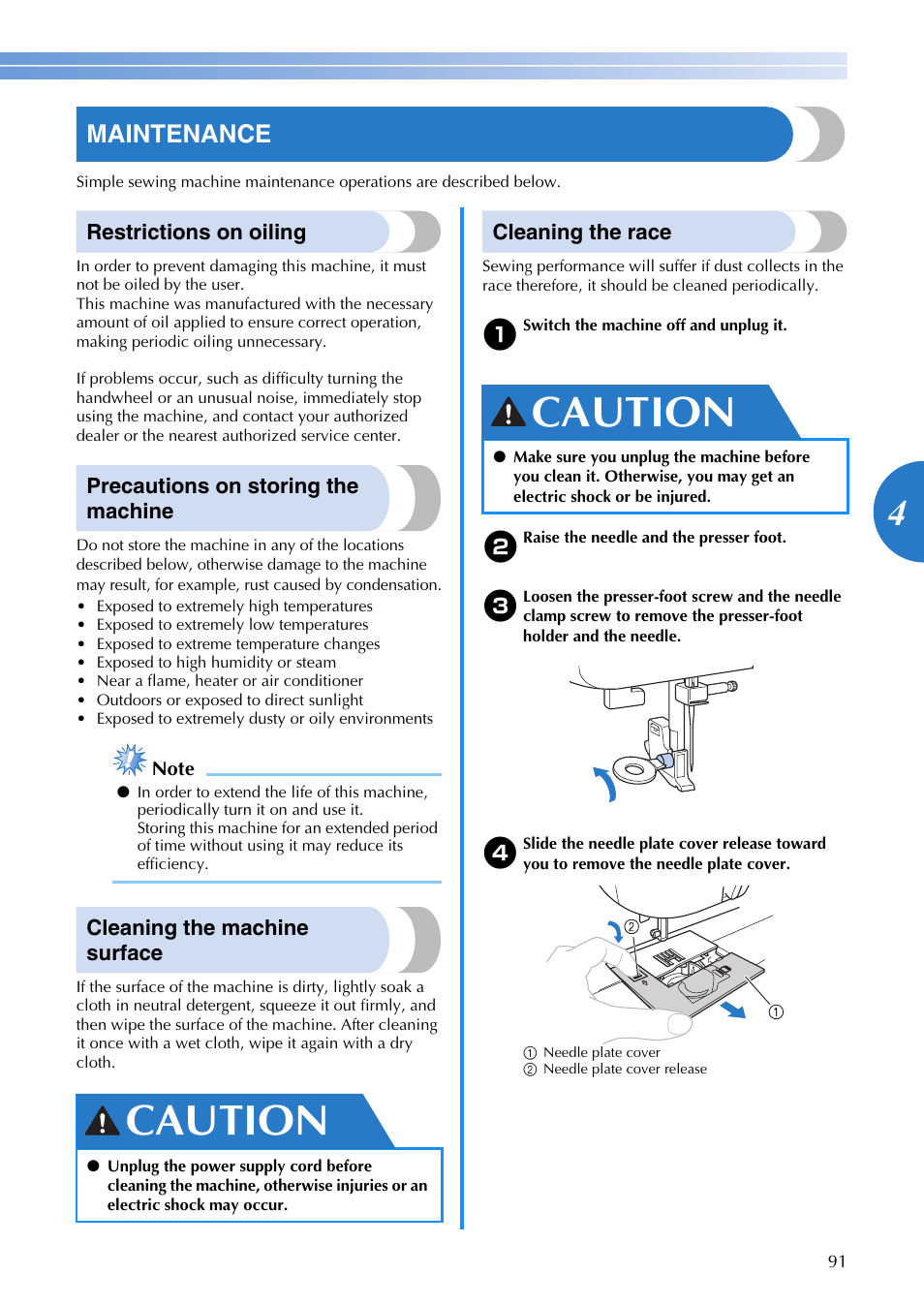 Caution, Maintenance | Brother DZ3000 User Manual | Page 93 / 116