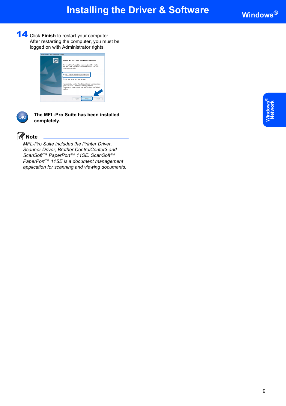 Installing the driver & software, Windows | Brother MFC 8220 User Manual | Page 11 / 16