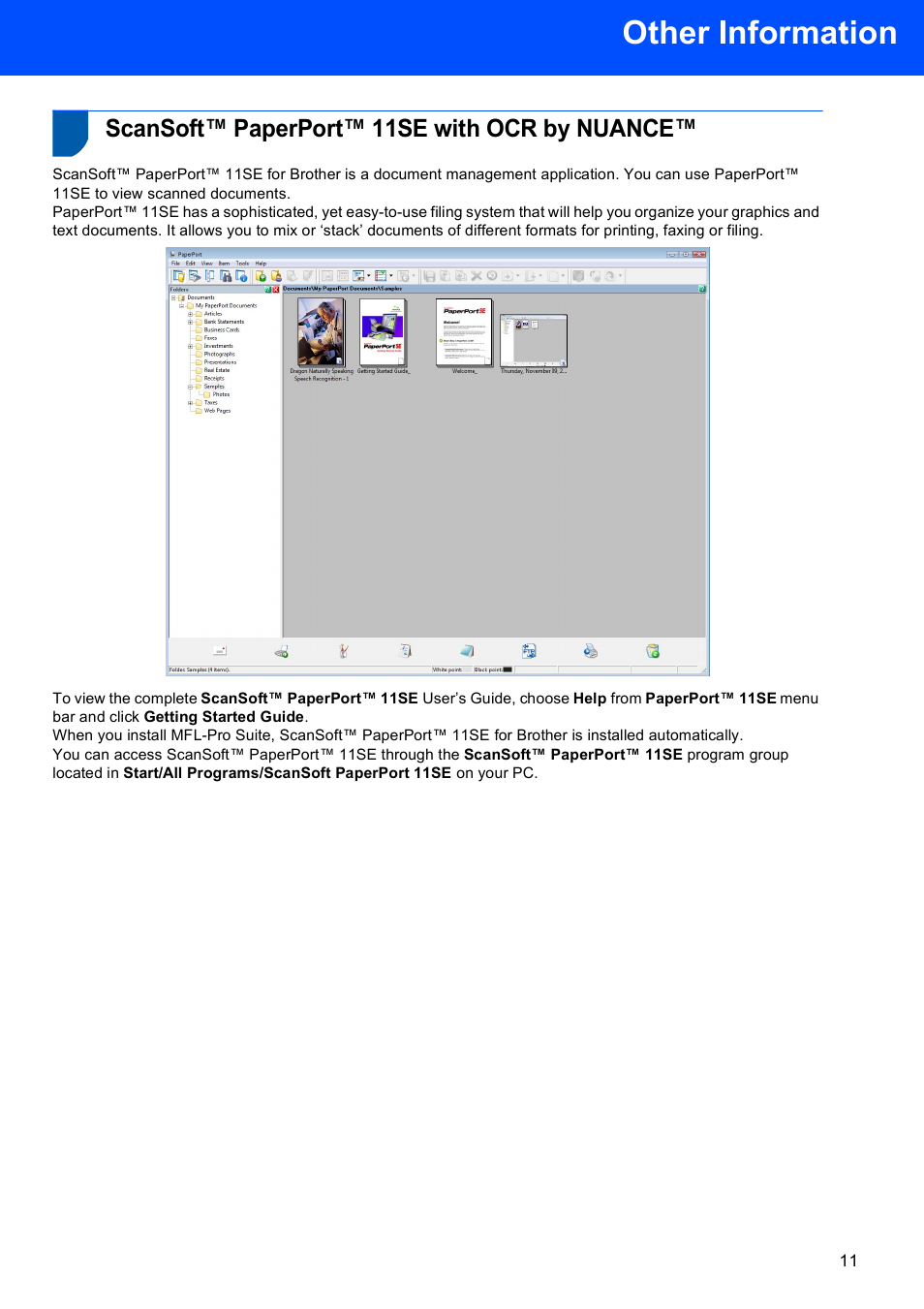 Other information, Scansoft™ paperport™ 11se with ocr by nuance | Brother MFC 8220 User Manual | Page 13 / 16