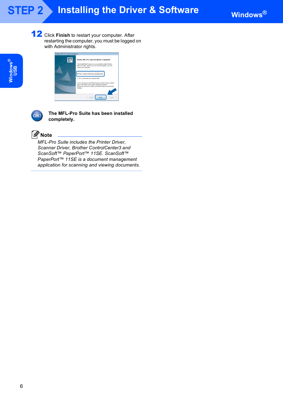 Step 2, Installing the driver & software, Windows | Brother MFC 8220 User Manual | Page 8 / 16