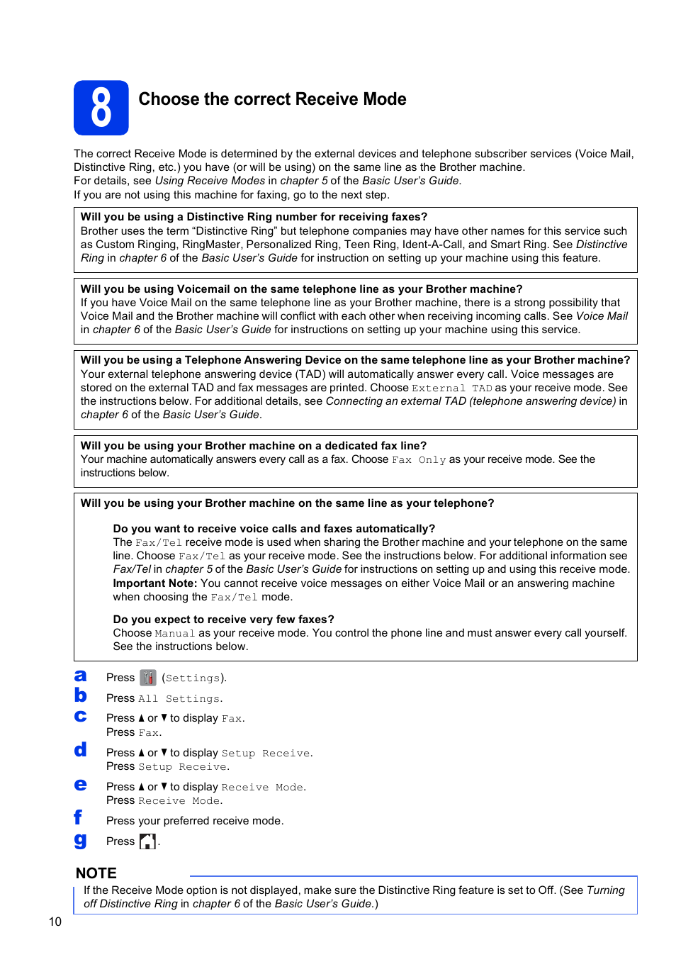 8 choose the correct receive mode, Choose the correct receive mode | Brother MFC-J870DW User Manual | Page 10 / 46