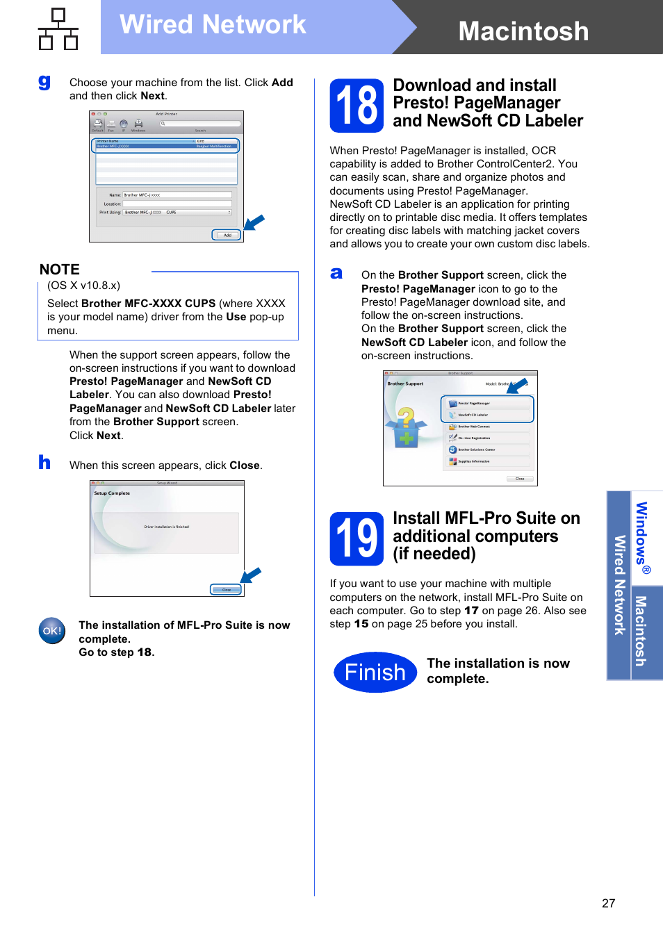 Macintosh wired network, Finish | Brother MFC-J870DW User Manual | Page 27 / 46