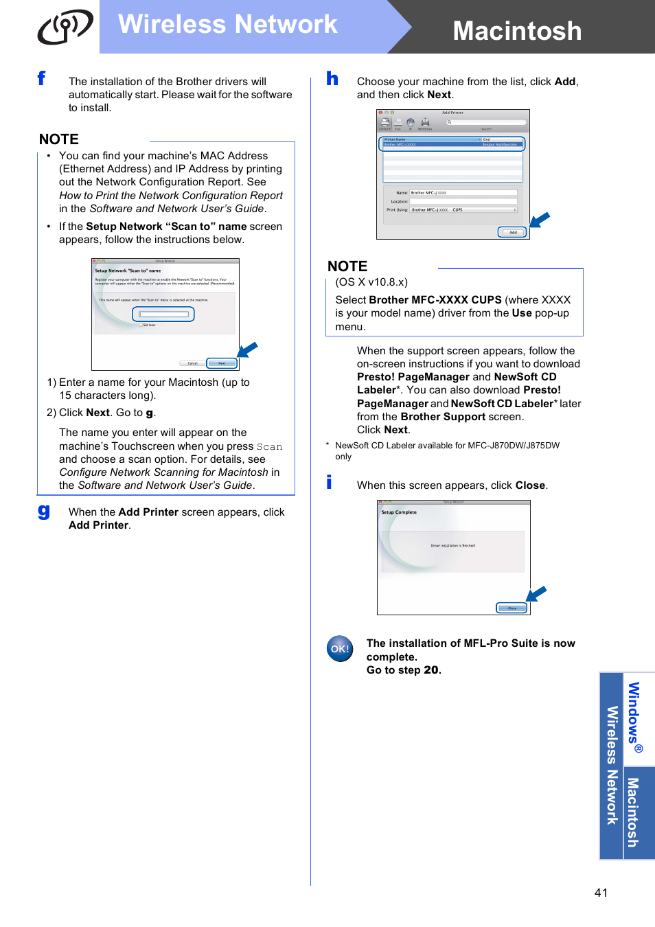 Macintosh wireless network | Brother MFC-J870DW User Manual | Page 41 / 46