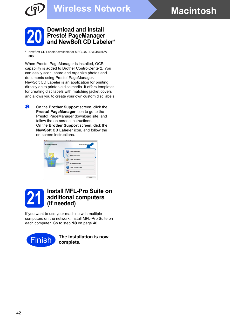 Macintosh wireless network, Finish | Brother MFC-J870DW User Manual | Page 42 / 46