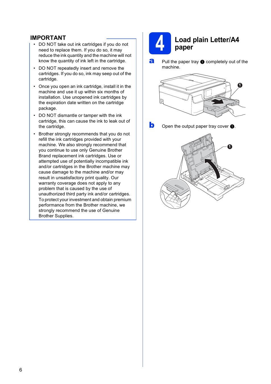 4 load plain letter/a4 paper, Load plain letter/a4 paper | Brother MFC-J870DW User Manual | Page 6 / 46